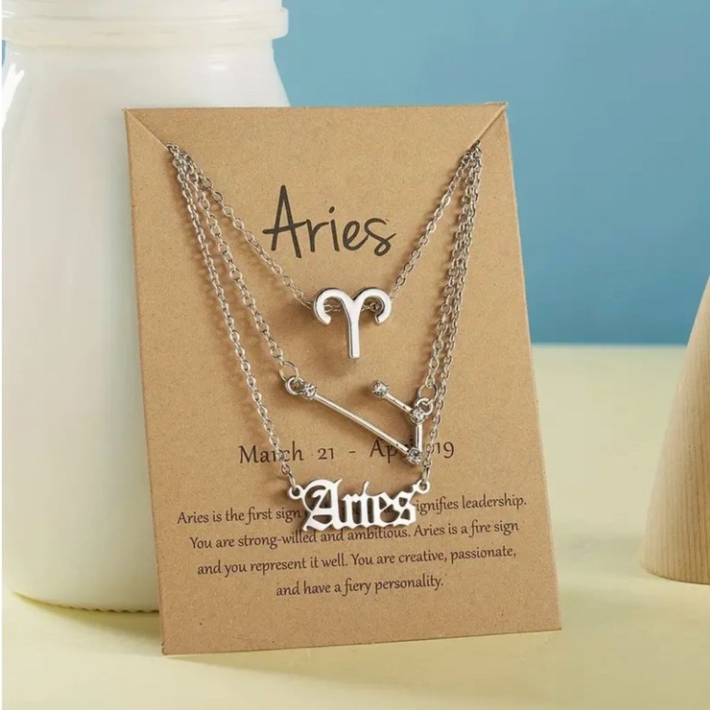 Three Piece Constellation Zodiac Layer Necklaces for Women Constellation Pendant